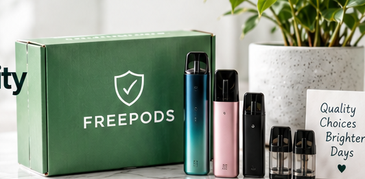 Carefully prepared FREEPODS product packaging representing quality, authenticity and responsible online retailing.