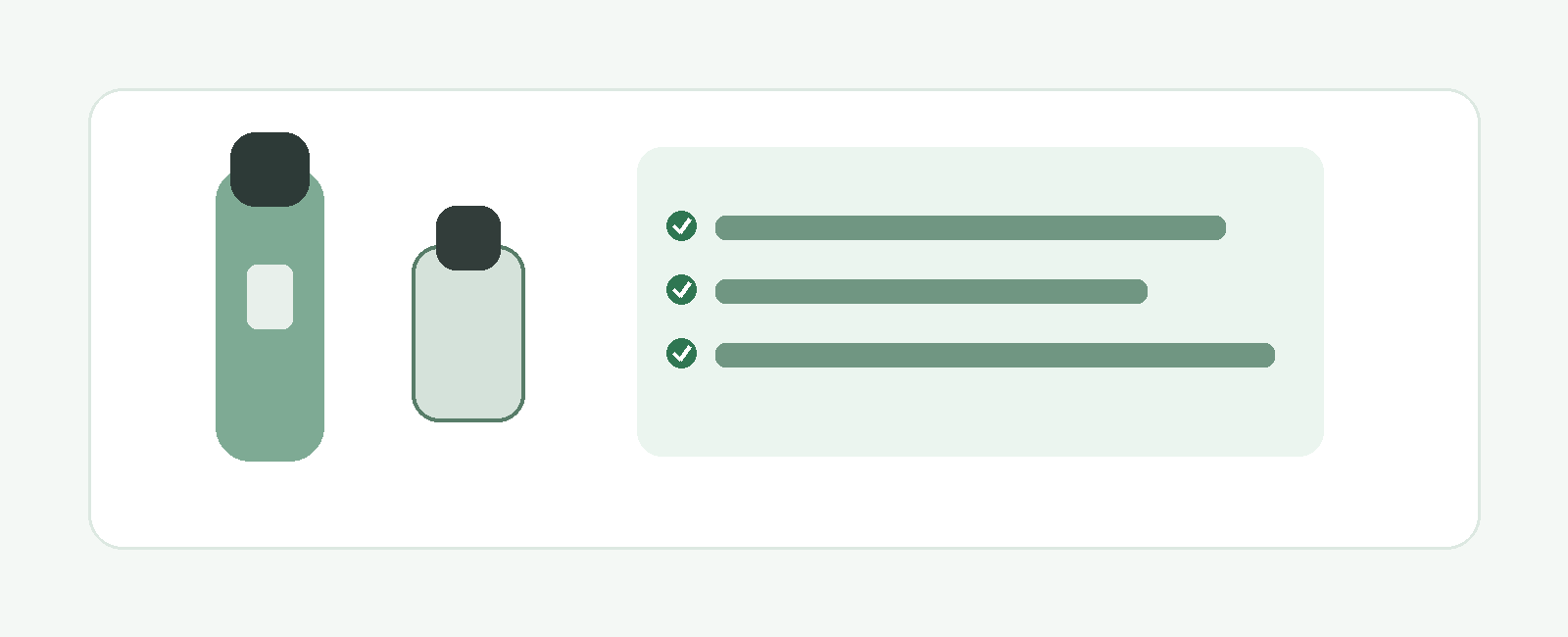 Simple illustration of a reusable pod device, replacement pod and product-information checklist.